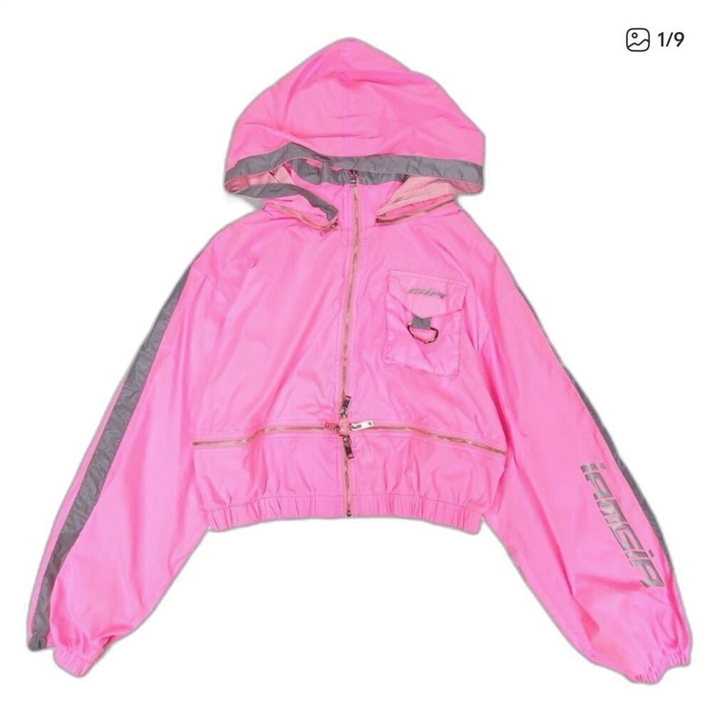 IAMGIA Pink Hooded Windbreaker reflective Jacket